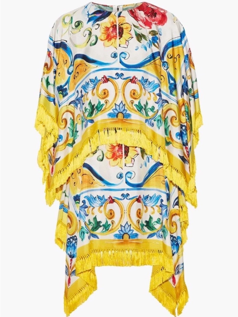 Dolce & Gabbana Majolica Bouquet Silk Blend Tassel Kaftan Dress IT 46